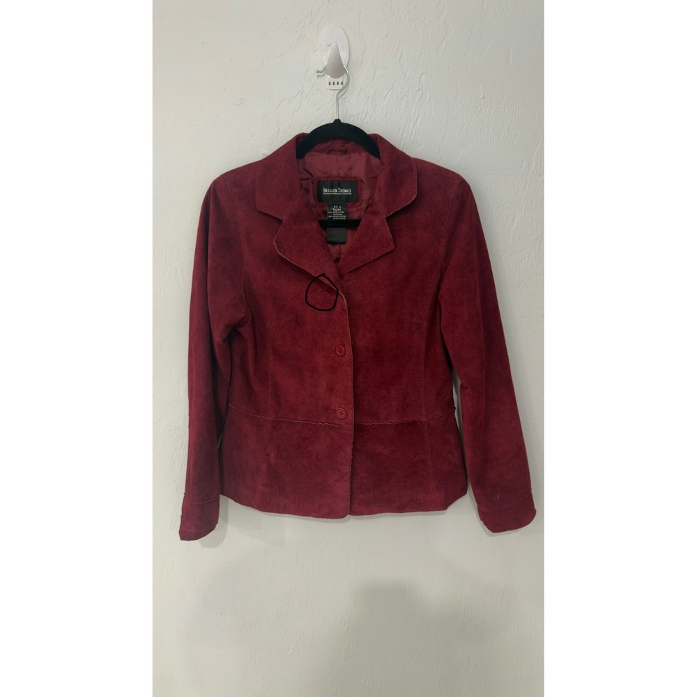 Vintage Brandon‎ Thomas Burgundy Red Suede Leather Blazer Jacket Womens M - Picture 2 of 8
